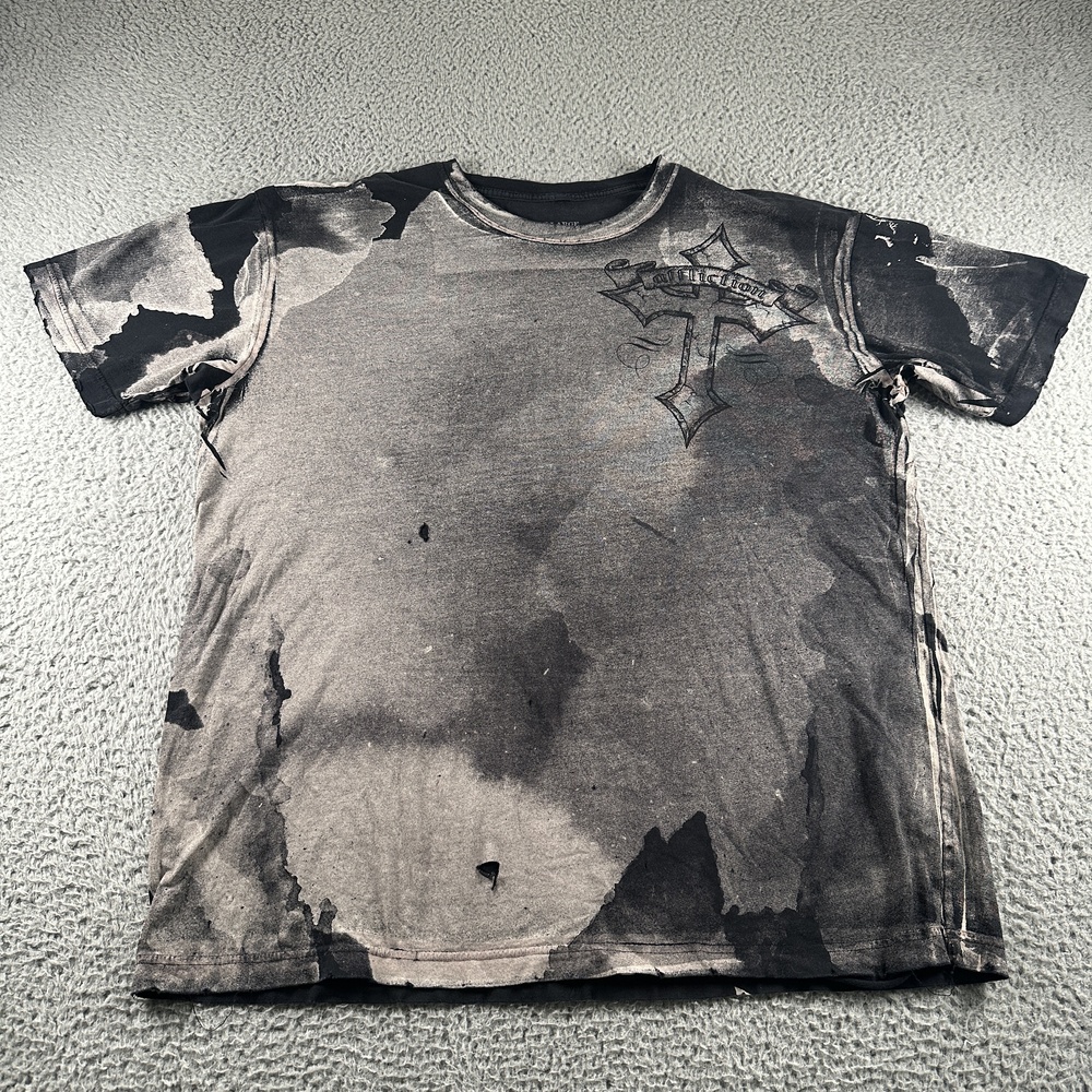 Affliction Shirt Mens XL Gray Skull Cross Live Fast Tee Limited Made USA Rare